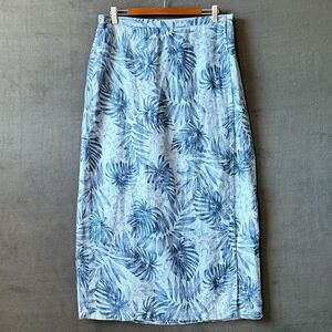 Jones New York Linen Wrap Skirt Women's Size 14 Blue Leaf Print Long Midi